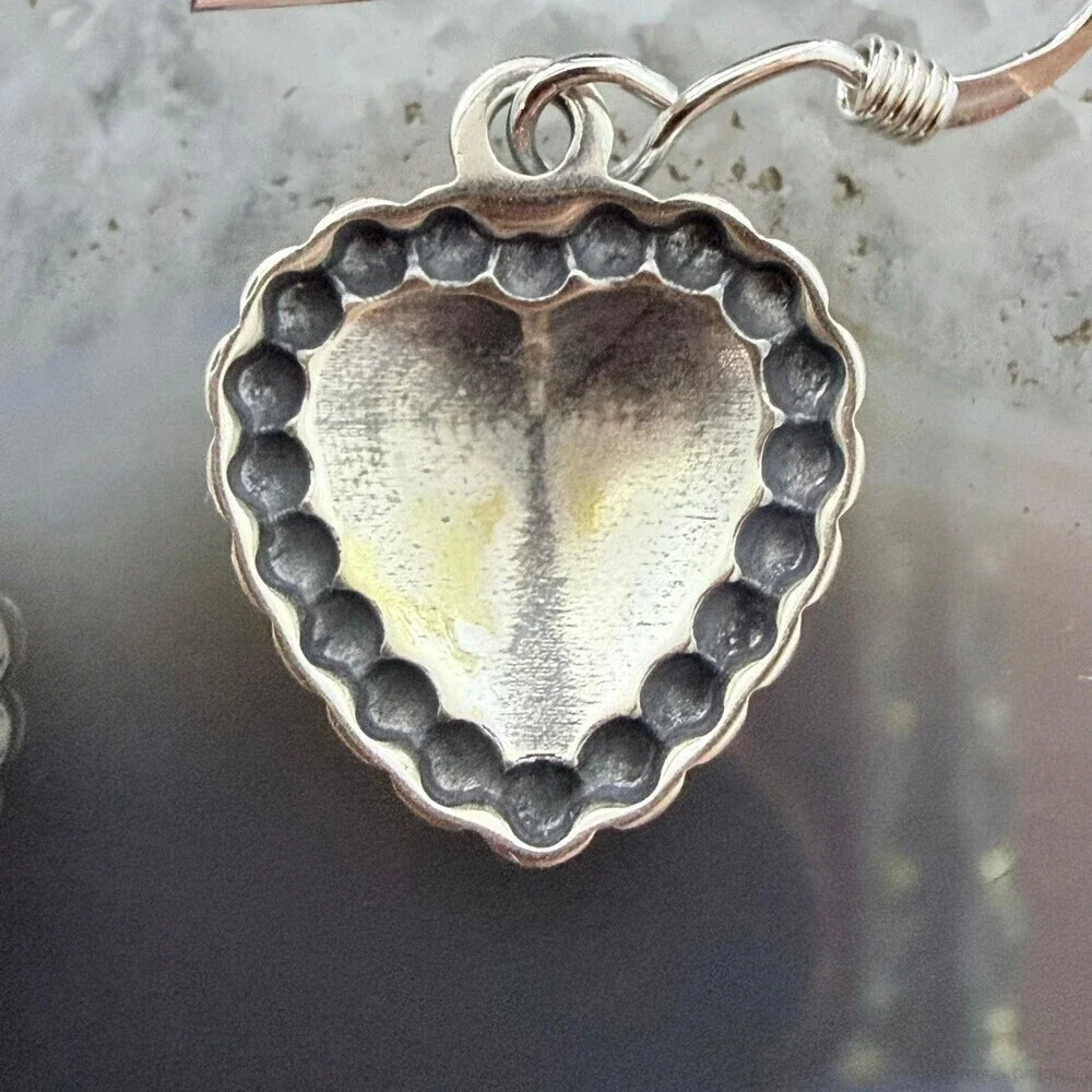 Sterling Silver Southwestern Style Tiny Heart Dangle Earrings For Women
